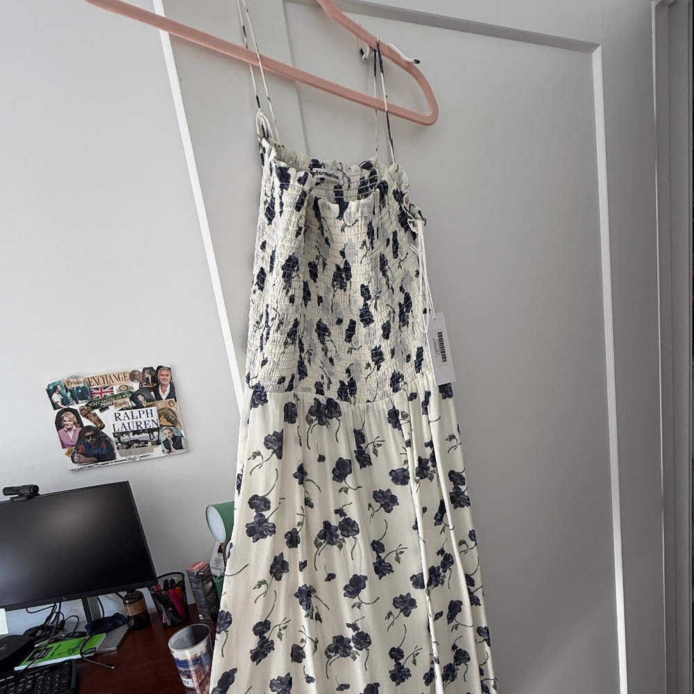 BRAND NEW/UNWORN Reformation Sabel Smocked Miki Dress in Blueberry Print, L